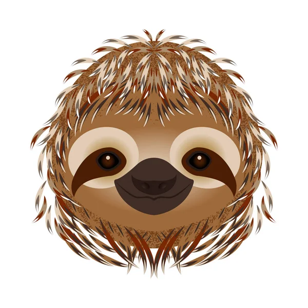 ナマケモノ 頭の肖像画 ベージュの毛皮 漫画スタイルの動物笑顔 — ストックベクタ
