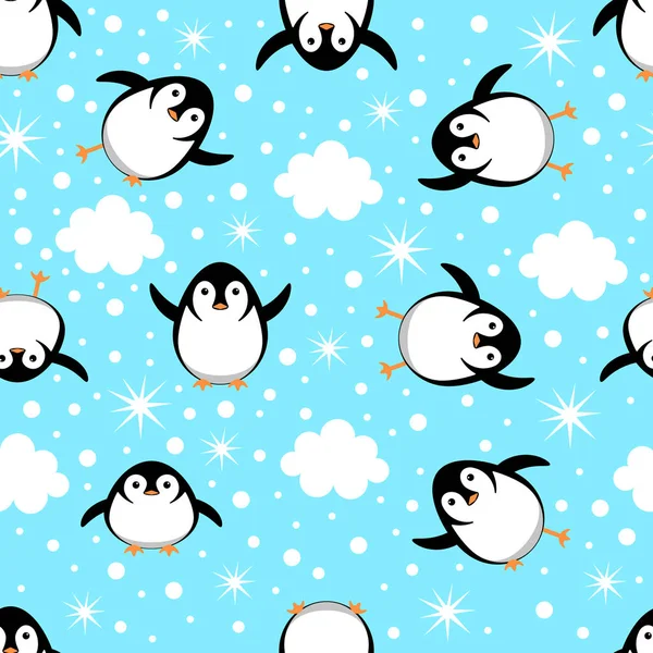 Pingouins Dans Différentes Poses Modèle Sans Couture Illustration Vectorielle Dessin — Image vectorielle
