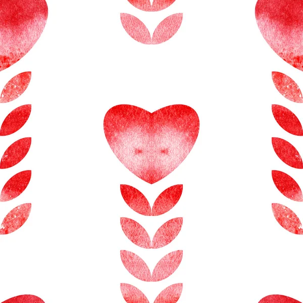 Corazón Planta Patrón Sin Costuras Textura Acuarela San Valentín — Foto de Stock