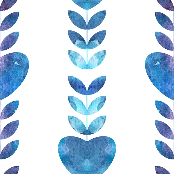 Plant Hart Blauw Naadloze Patroon Textuur Aquarel Valentines Day — Stockfoto