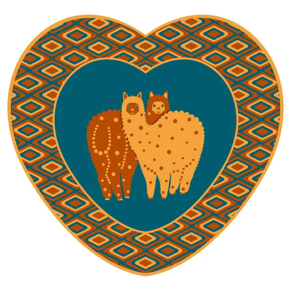 발렌타인 하루입니다 스티커입니다 Alpacas 프레임된 심장입니다 모티프 — 스톡 벡터