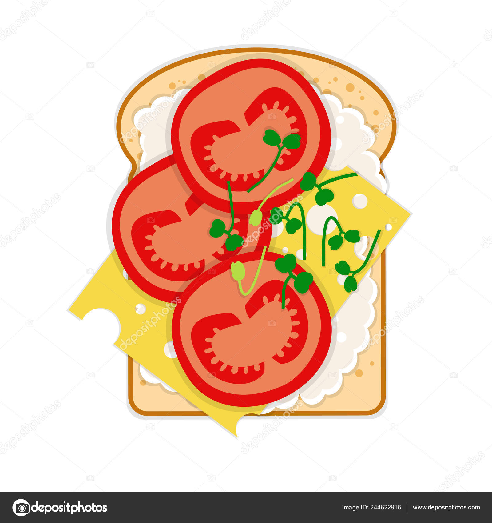 Veggie Sandwich Bread Cheese Tomatoes Sauce Microgreens Arugula Stock Vector Image by ©Julia