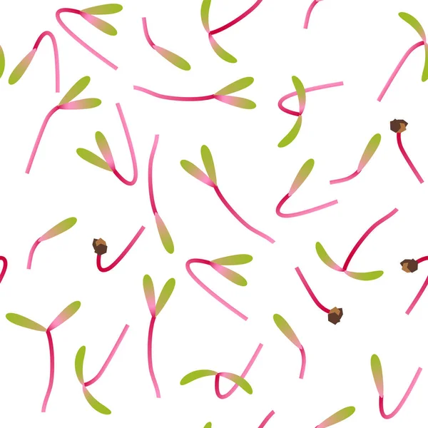 Microgreens 사탕 무입니다. 식물의 씨앗을 돋 아. 완벽 한 패턴입니다. 비타민 보충, 채식 음식. — 스톡 벡터