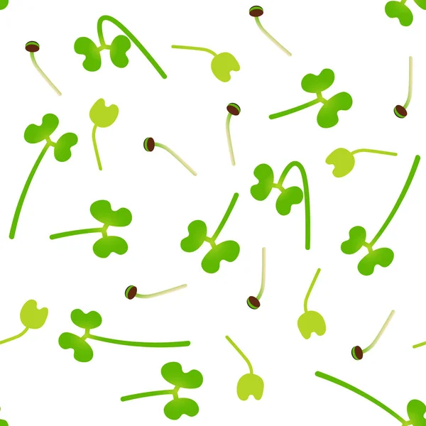Mikrogrüner Brokkoli. keimende Samen einer Pflanze. nahtloses Muster. Vitaminergänzung, vegane Ernährung. — Stockvektor