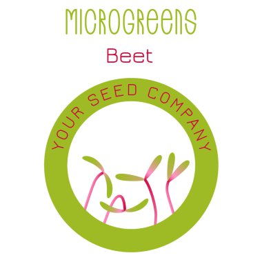 Microgreens pancar. Tohum ambalaj tasarımı, ortasındaki yuvarlak öğe