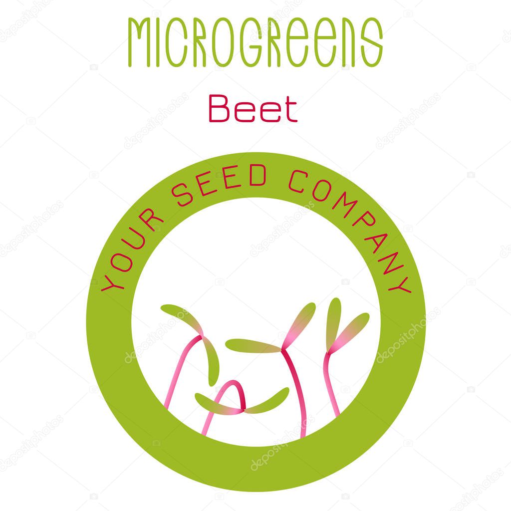 Microgreens Beet. Seed packaging design, round element in the center