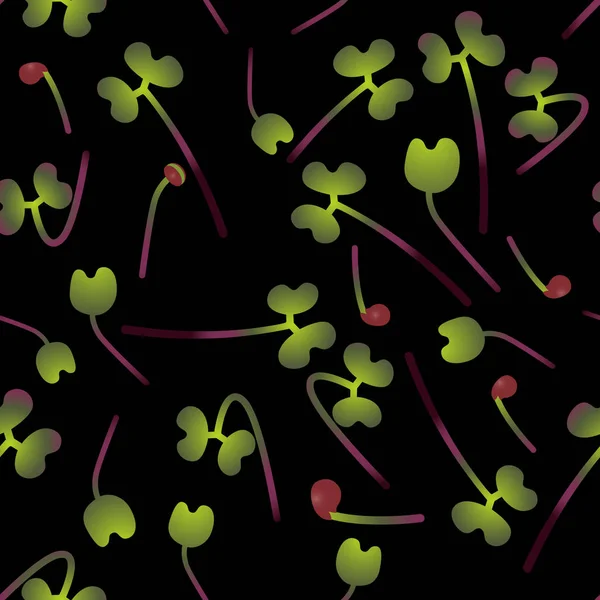 Chou Rouge Microgreens. Graines germant d'une plante. Modèle sans couture. Supplément vitaminique, nourriture végétalienne . — Image vectorielle