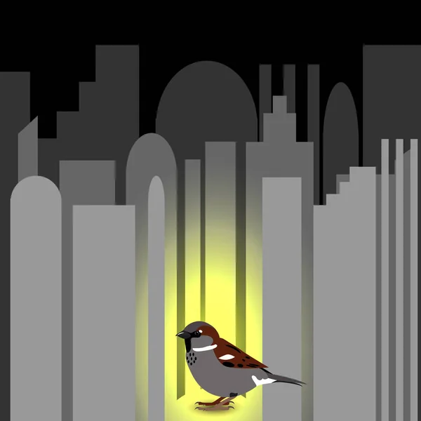 Sparrow Werelddag. Mus op het stadsbeeld. — Stockvector