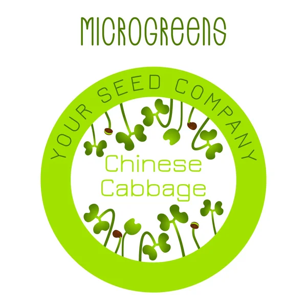 Microgreens Chinese kool. Zaad verpakkingsontwerp, ronde element — Stockvector
