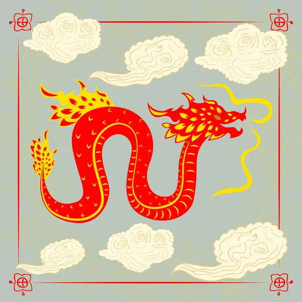Traditionell kinesisk drake karaktär. Platt stil. Vektor illustration — Stock vektor