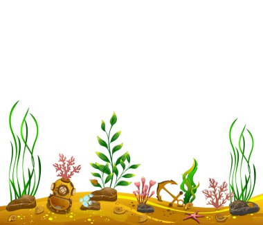 Deniz alt, aşağıdaki beyaz arka plan görüntüsü üzerinde izole, üstüne metin için yer. Sualtı dünyası