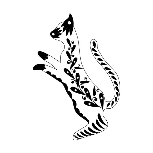 Gato abstrato ornamentado. Padrão de estilo escandinavo. Ilustração em preto e branco . — Vetor de Stock