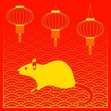 Çin Yeni Yılı 2020. Fare Yılı. Çin fenerleri, süs ile kırmızı arka plan.