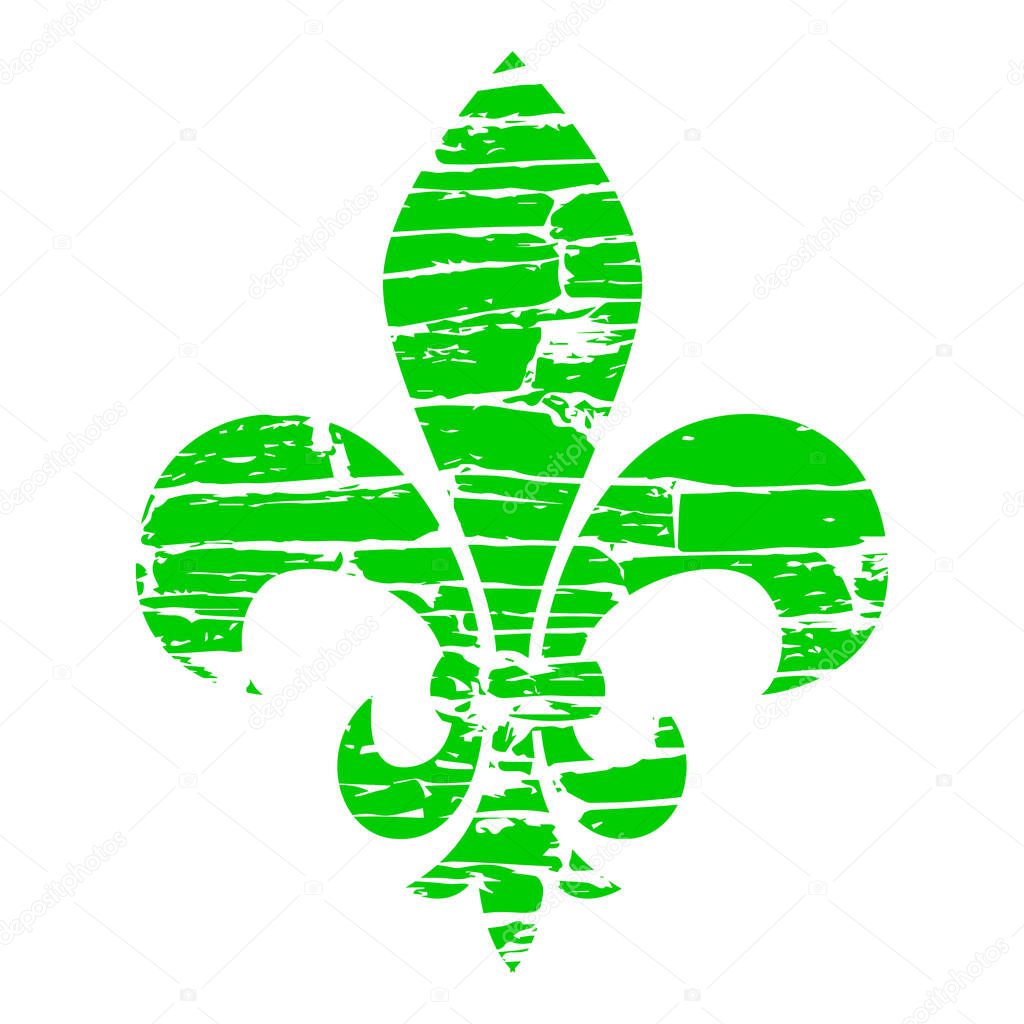 Fleur de lis. Heraldic lily. Mardi Gras Symbol. Grunge background green
