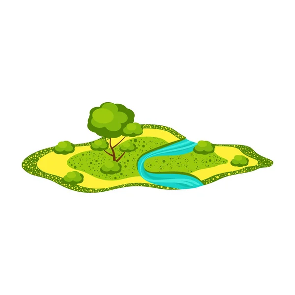 Paisagem - campo com um rio, árvore, arbustos. Desenhos animados estilo plano — Vetor de Stock