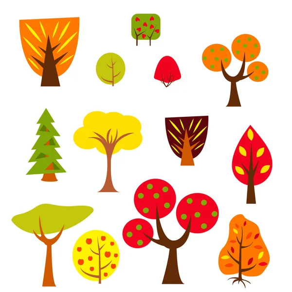 Set of trees autumn forest, vector illustration. Isolated on white. Cartoon style — Stock Vector