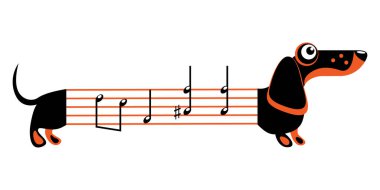 Dachshund köpekleri nota şeklinde. Komik düz çizim.