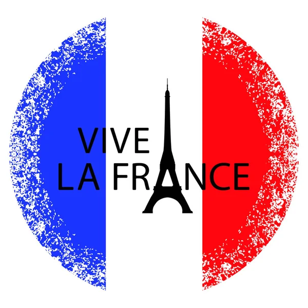 Día de la Bastilla. Torre Eiffel en lugar de la letra A. Traducción de textos en francés - ¡Viva Francia! — Vector de stock