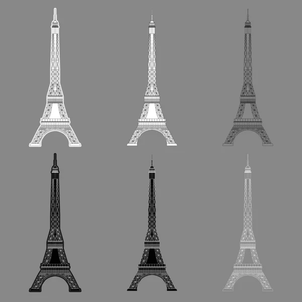 Conjunto Torre Eiffel aislada sobre fondo gris. Imagen a escala real — Vector de stock