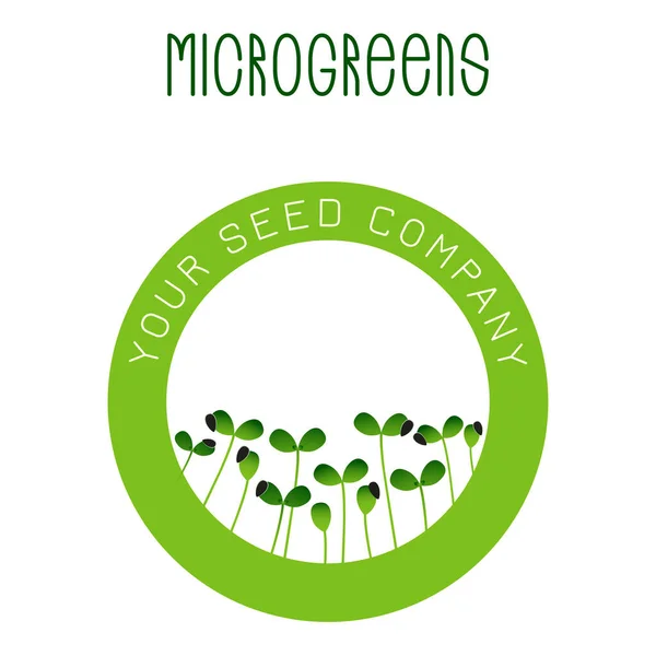 Microgreens Girasol. Diseño de empaque de semillas, elemento redondo en el centro — Archivo Imágenes Vectoriales