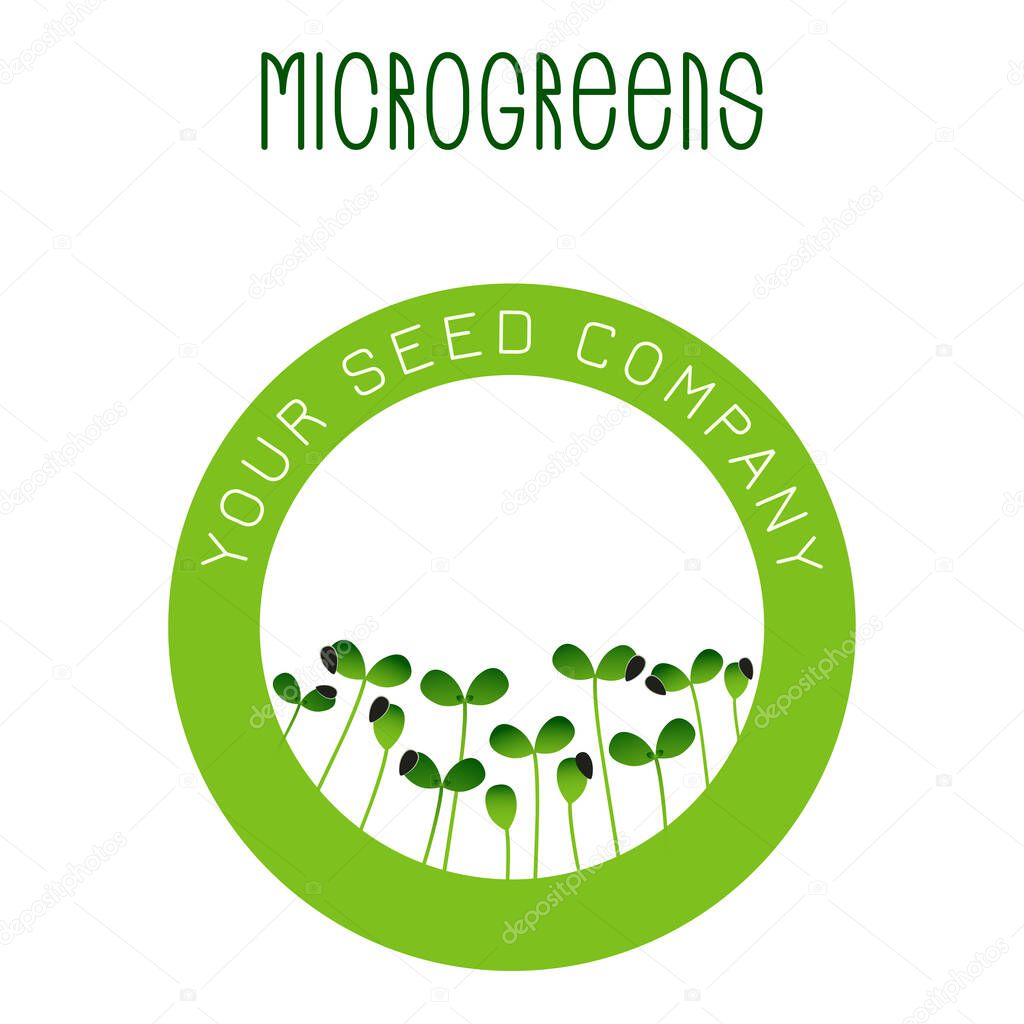Microgreens Sunflower. Seed packaging design, round element in the center. Vitamin supplement, vegan food