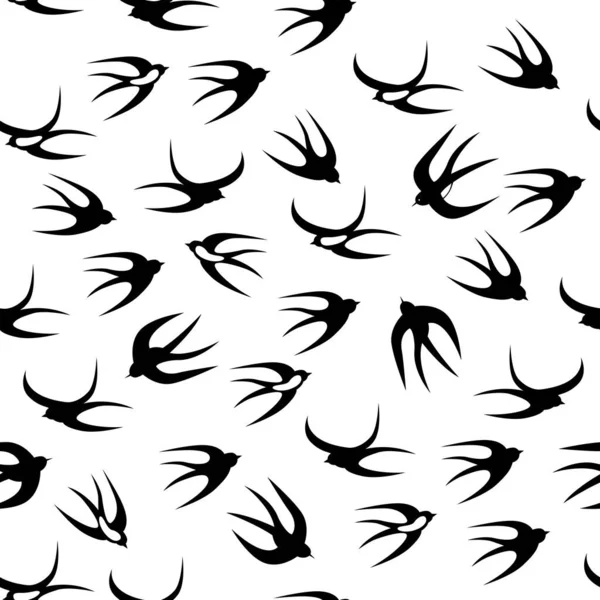 Les hirondelles volent. Modèle sans couture. Illustration vectorielle. Noir et blanc — Image vectorielle