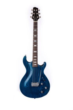 Elektro Gitar, koyu mavi woodgrain, 6 String beyaz izole