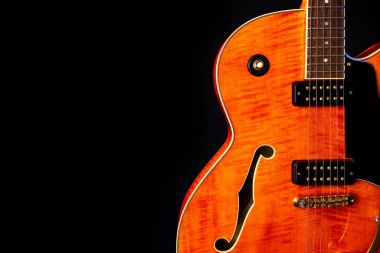 Vintage Elektrik Gitar, Turuncu alev akçaağaç, 6 String siyah izole