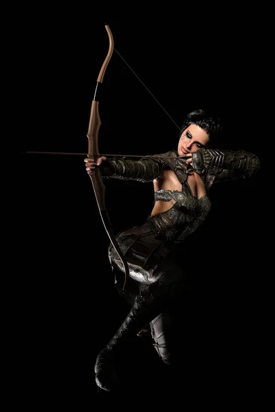 Elf Archer Woman with Bow and Arrow , 3D illustration, 3D Rendering