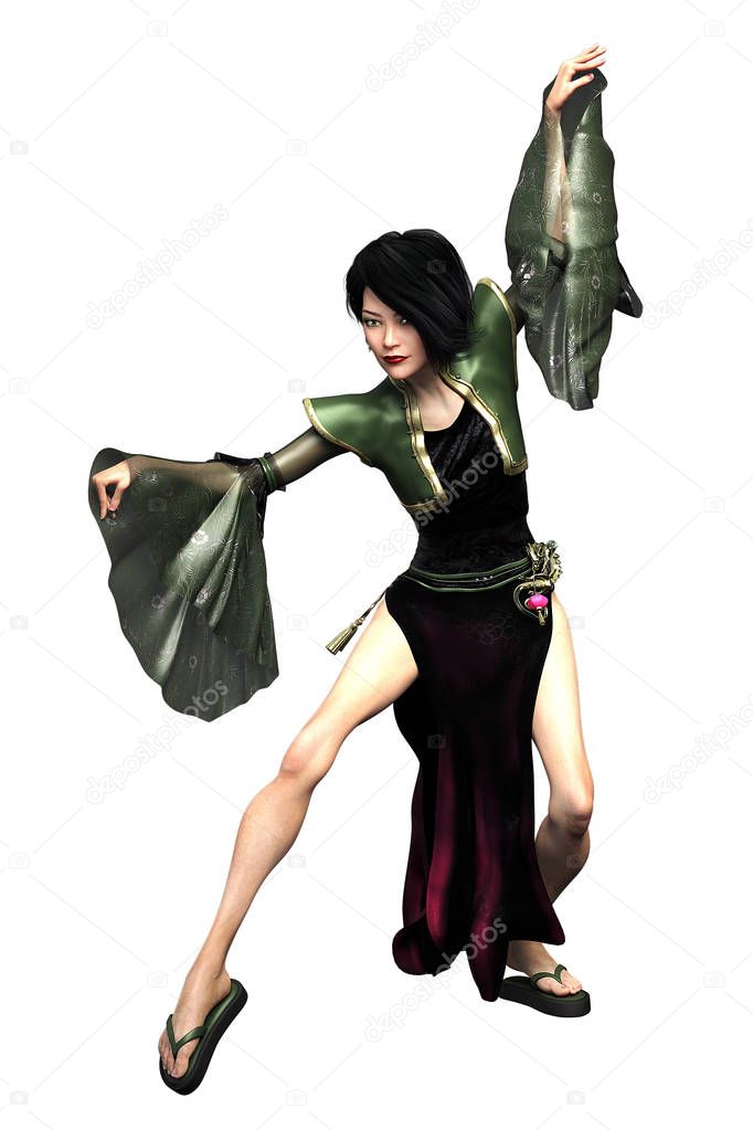 Urban Fantasy Asian Woman Martial Arts, 3D Rendering, 3D illustration