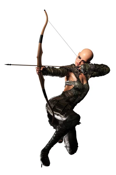 Elf Archer Mujer Con Arco Flecha Ilustración Representación — Foto de Stock