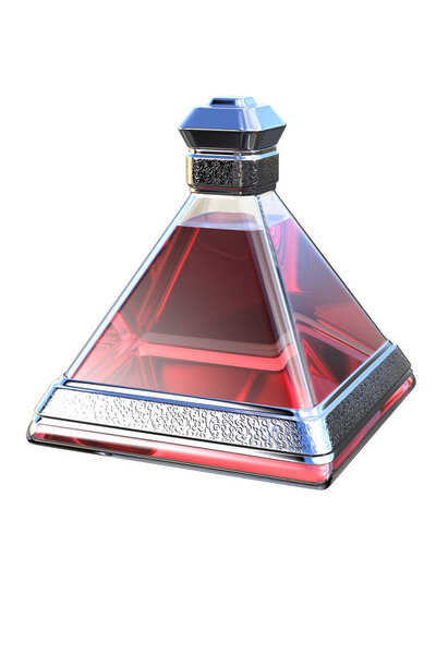 Red Triangular Potion Bottle, 3D illustration, 3D Rendering