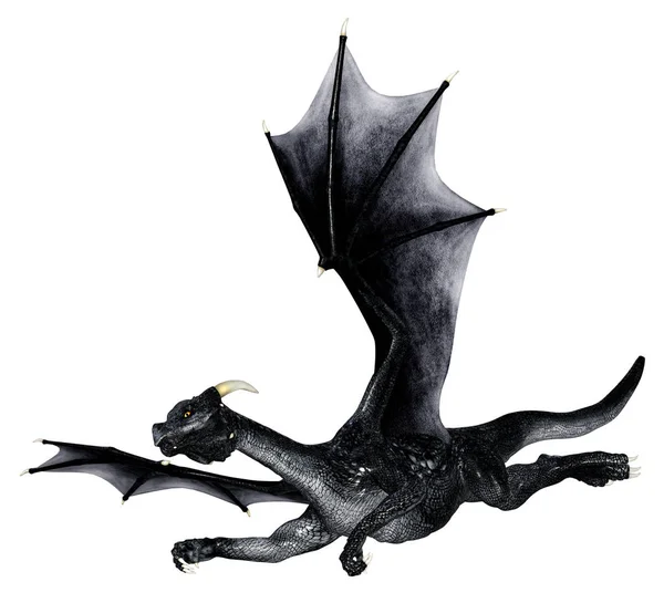 黑色比例幻想龙姿势1 3D插图 3D渲染 奥拉姆 — 图库照片