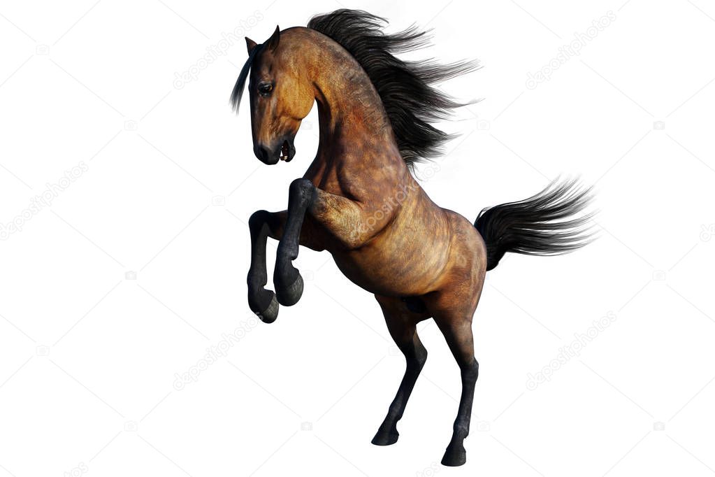 Brown Horse leaping, 3D illustration, 3D rendering