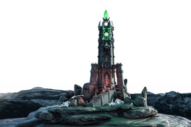 Fantasy Magic Dark Evil Tower, 3D illüstrasyon, 3D canlandırma