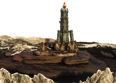 Fantasy Magic Dark Evil Tower, 3D illüstrasyon, 3D canlandırma
