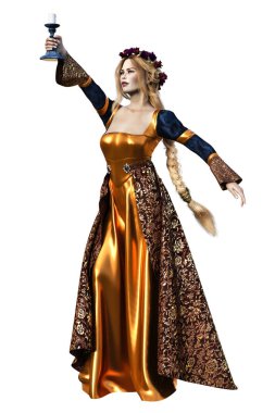 Ortaçağ Fantasy Woman, 3d illüstrasyon, 3d Rendering