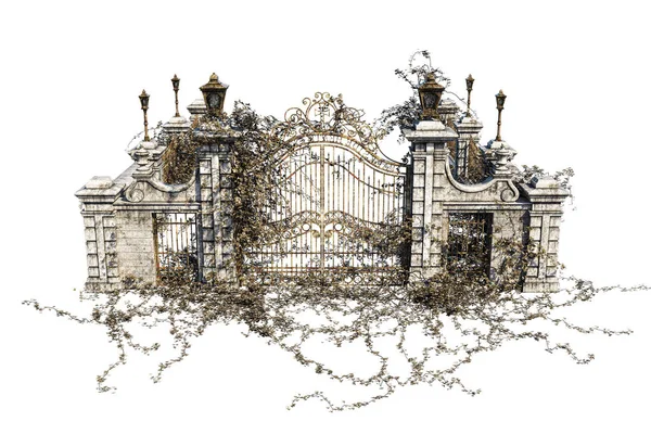 Fantasy Academy Gate Stone Wall Illustration Rendering — Stock Photo, Image