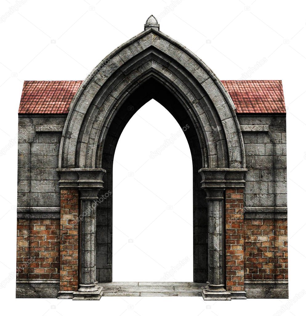 Fantasy Academy Gate Stone Wall, 3D illustration, 3D rendering