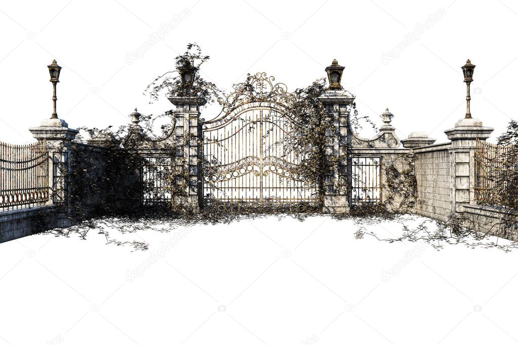 Fantasy Academy Gate Stone Wall, 3D illustration, 3D rendering