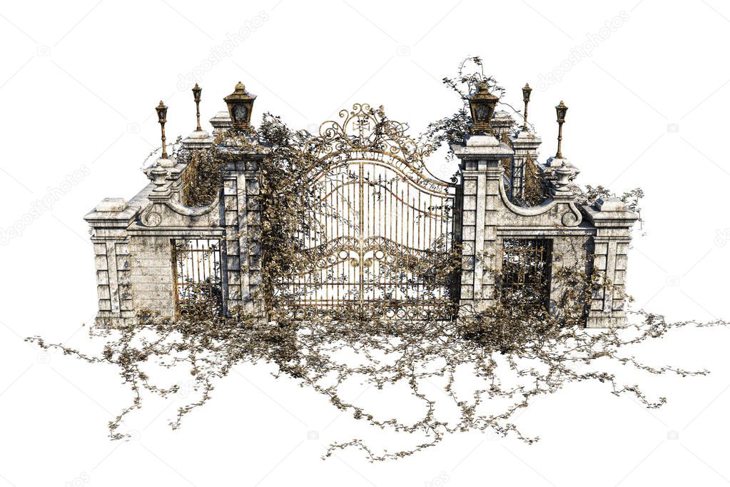 Fantasy Academy Gate Stone Wall, 3D illustration, 3D rendering