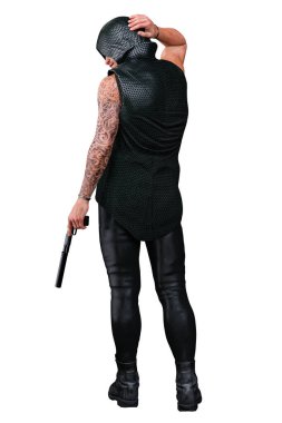 Şehir Fantezi Kafkasyalı Başlıklı Adam 3D silahlı 3D Görüntü