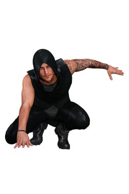 Şehir Fantezi Kafkasyalı Başlıklı Adam 3D Görüntü Görüntüleme