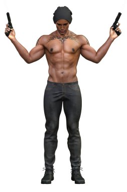 Kentsel Fantezi Afro-Amerikan Adam İzole Beyaz Arkaplan, 3D Görüntü, 3D Görüntü