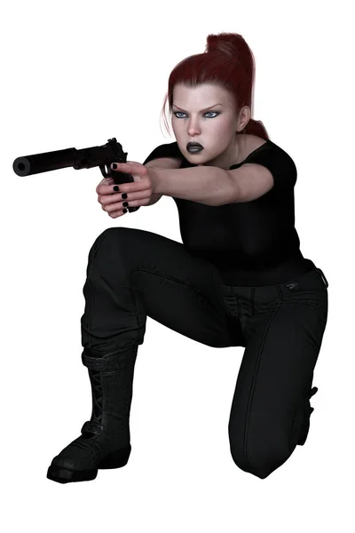 Caucasian Urban Fantasy Woman Guns Isolated White Background Rendering Illustration — Stock Photo, Image