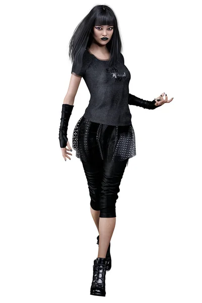 Teen Witch Urban Fantasy Goth Academy Asian Teen Rendering Illustration — Stock Photo, Image
