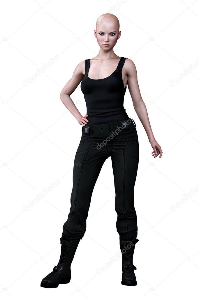 Caucasian Urban Fantasy Woman with Guns on Isolated White Background, 3D Rendering 3D illustration