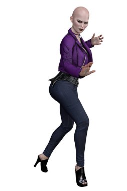 Kentsel Fantezi Kafkasyalı Kadın İzole Beyaz Arkaplan, 3D Görüntü