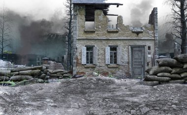 Apocalyptic Dystopian Dumanlı Savaş Alanı, 3D Görüntü, 3D Görüntüleme