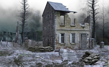 Apocalyptic Dystopian Dumanlı Savaş Alanı, 3D Görüntü, 3D Görüntüleme